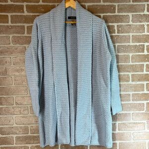 Islander Sweater Women's Large Irish Knit Ice Blue Wool Cardigan Duster Thick